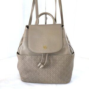 Tory Burch BRYANT Quilted Back Pack Gray Lightly Pebbled Leather Great Cond